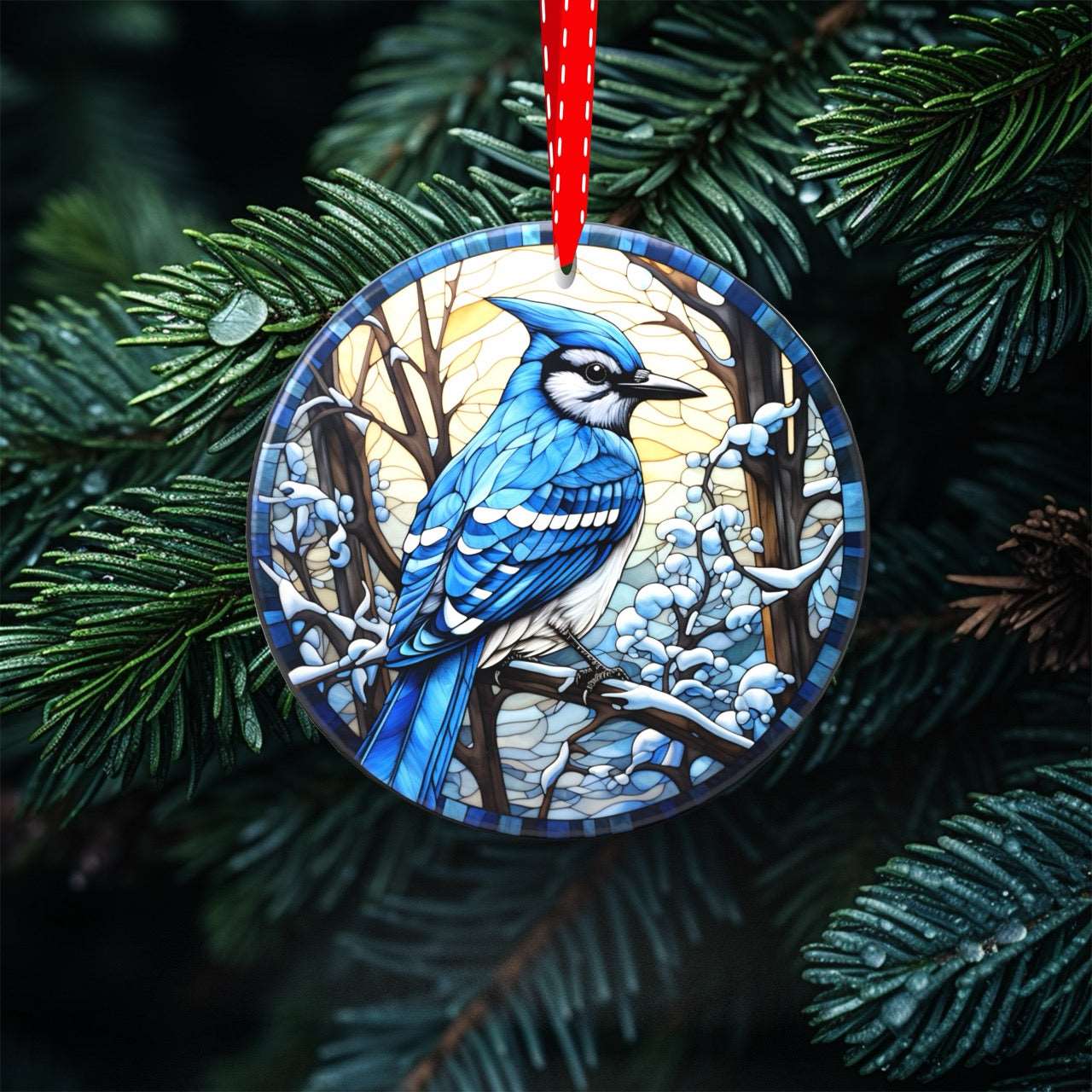 Peeping Tom's Cottage Avian Elegance - Winter Birds of North America Collection of Stained Glass styled Porcelain Ornaments for Festive Decor