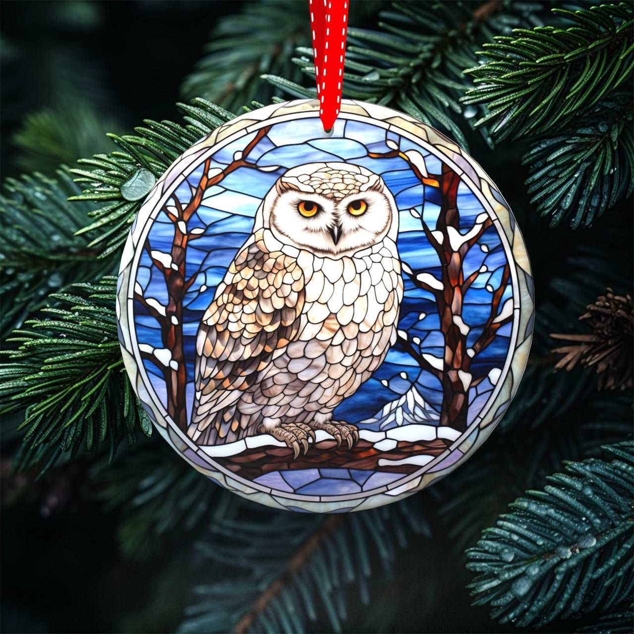 Peeping Tom's Cottage Avian Elegance - Winter Birds of North America Collection of Stained Glass styled Porcelain Ornaments for Festive Decor