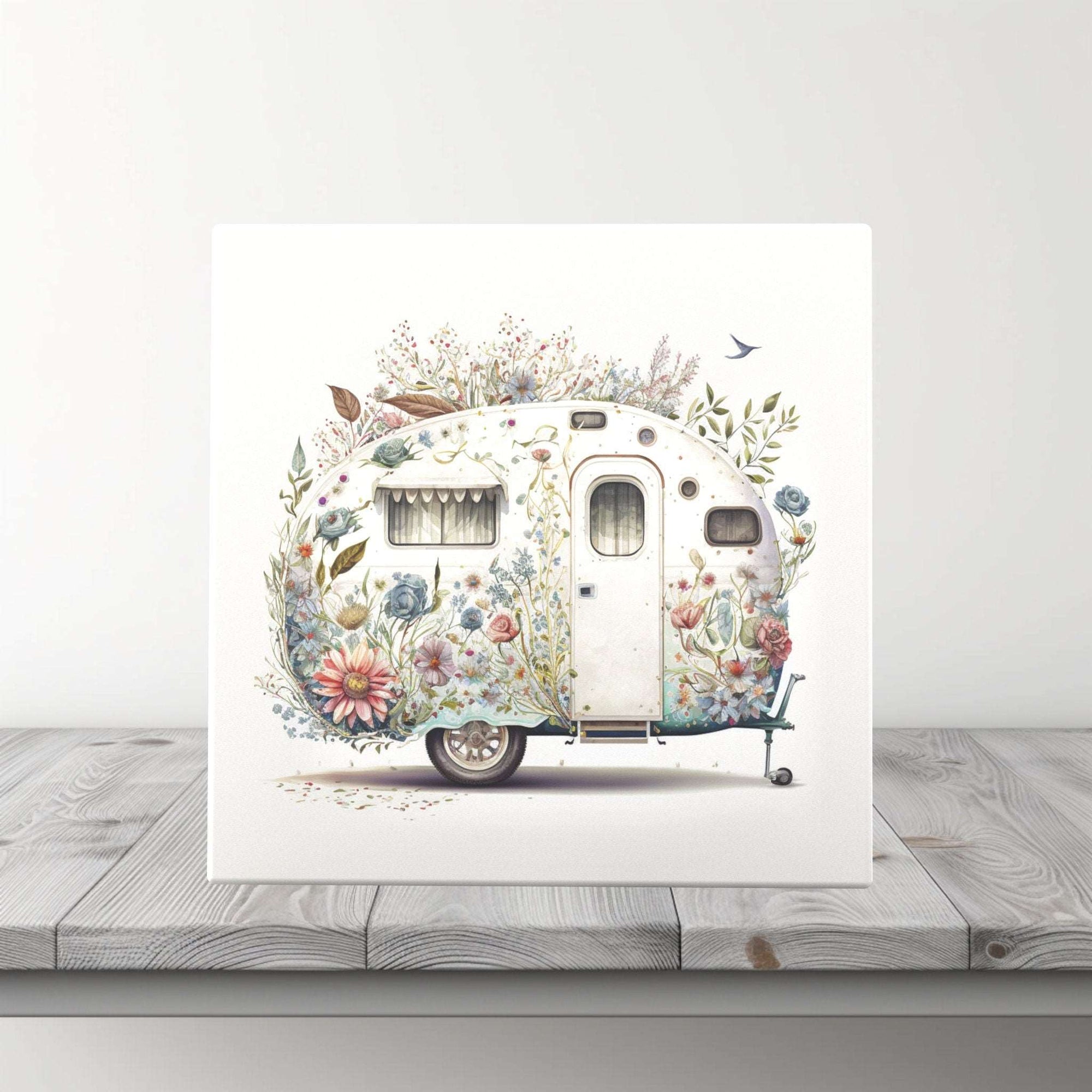 Peeping Tom's Cottage Custom Printed Tile Botanical Journey Camper Art Tile - Whimsical Home Decor
