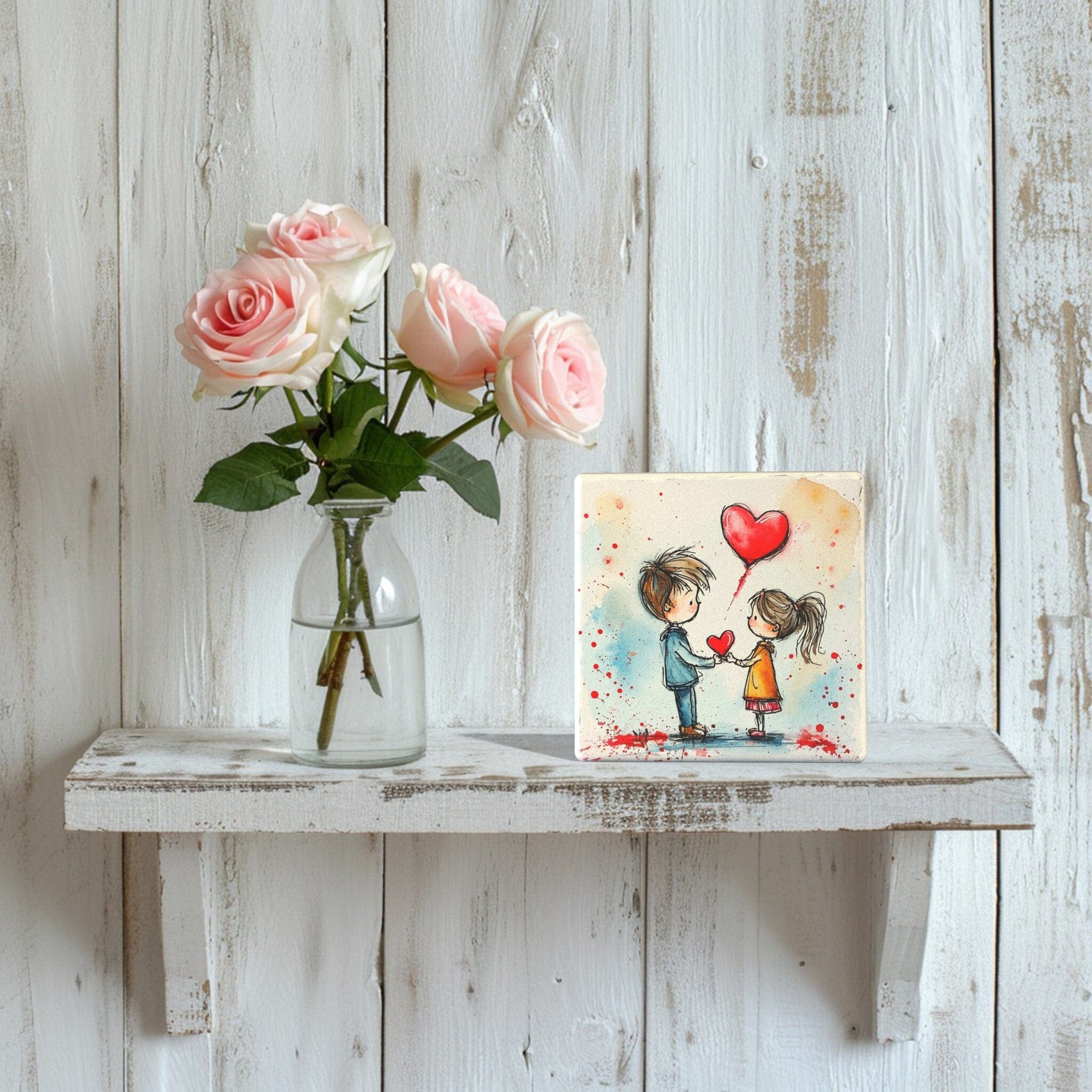 Peeping Tom's Cottage Custom Printed Tile Cherished Moments: Handcrafted Artistic Tile with Heartfelt Valentine's Doodle for Romantic Home Decor