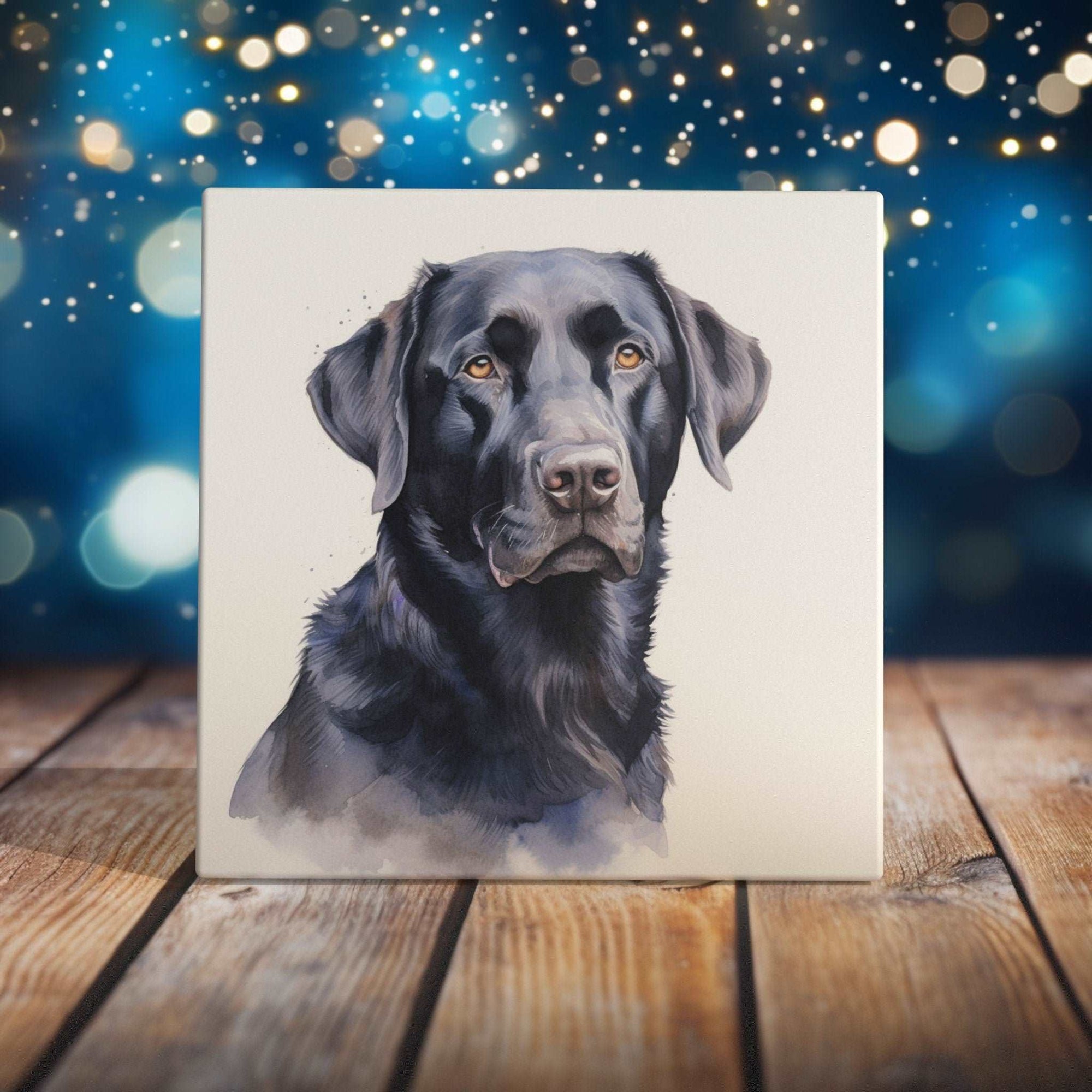 Peeping Tom's Cottage Custom Printed Tile Expressive Black Labrador Art Tile - Handcrafted Watercolor Dog Portrait for Pet Lovers' Home Decor