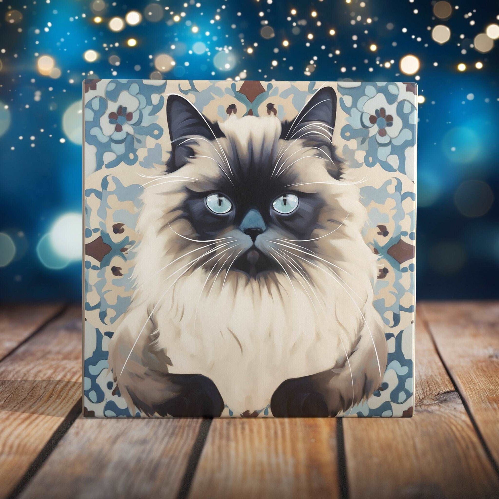 Peeping Tom's Cottage Custom Printed Tile Luxurious Persian Cat Art Tile - Elegant Feline Portrait with Ornate Background for Home Decor