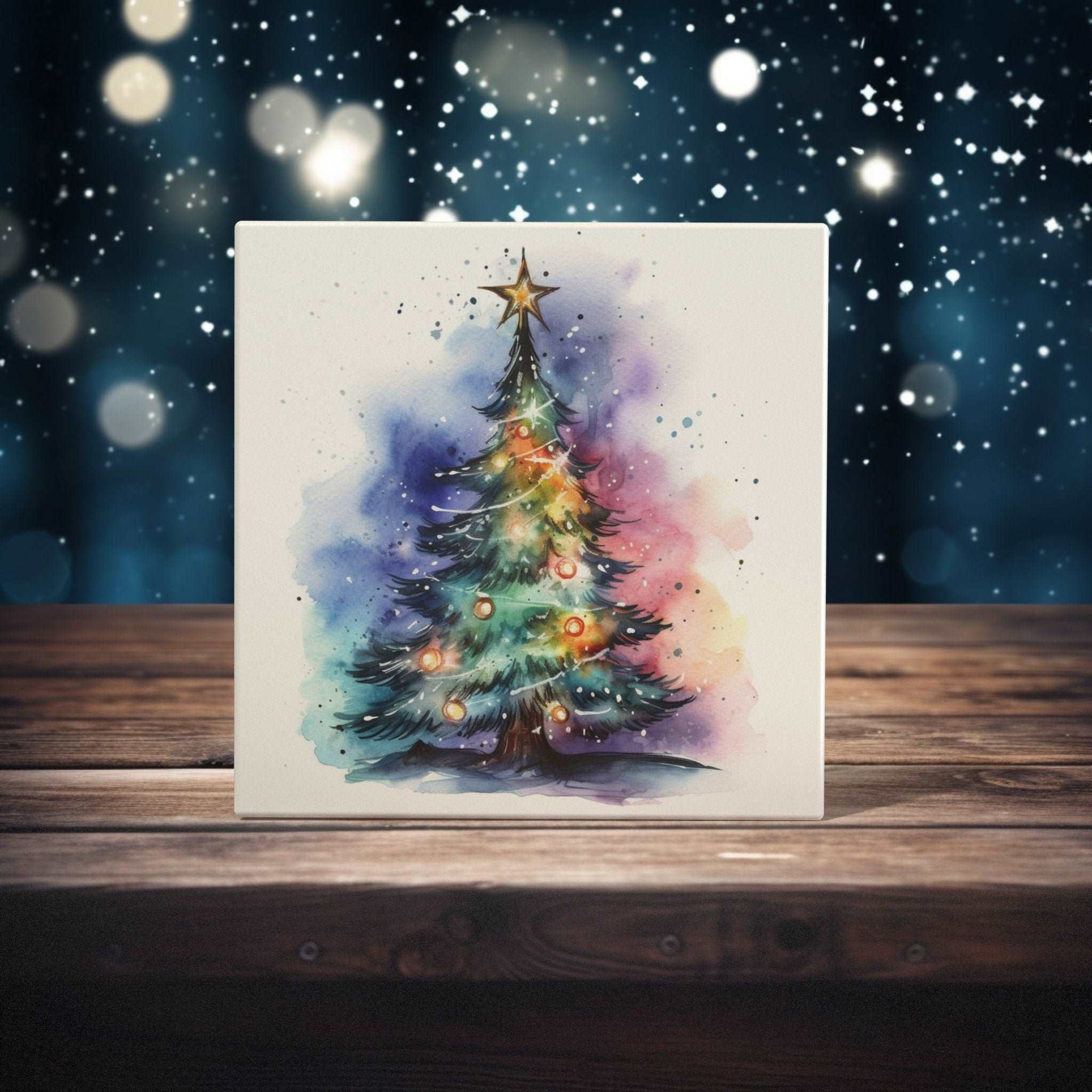 Peeping Tom's Cottage Custom Printed Tile Magical Christmas Tree - Watercolor Festive Art Tile for Holiday Home Decor