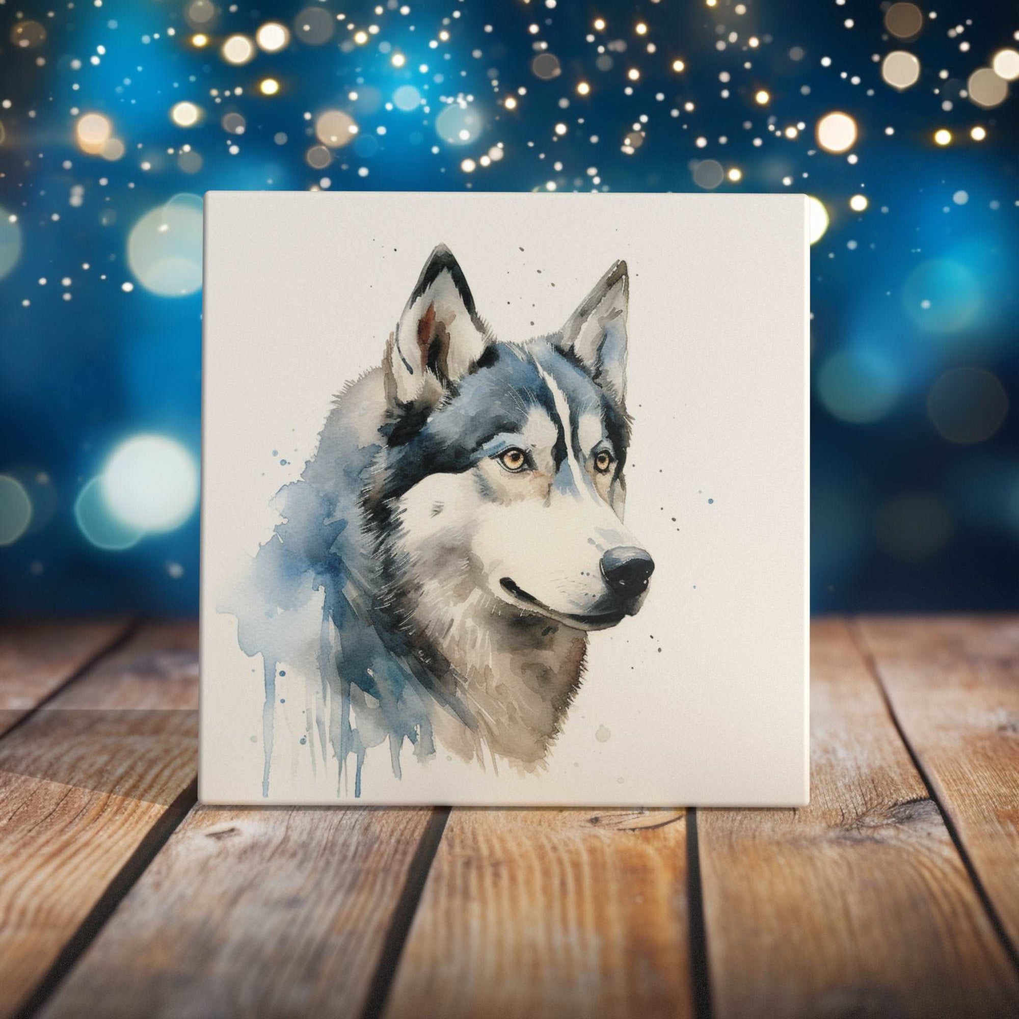 Peeping Tom's Cottage Custom Printed Tile Majestic Siberian Husky Watercolor Art Tile - Captivating Canine Decor for Home