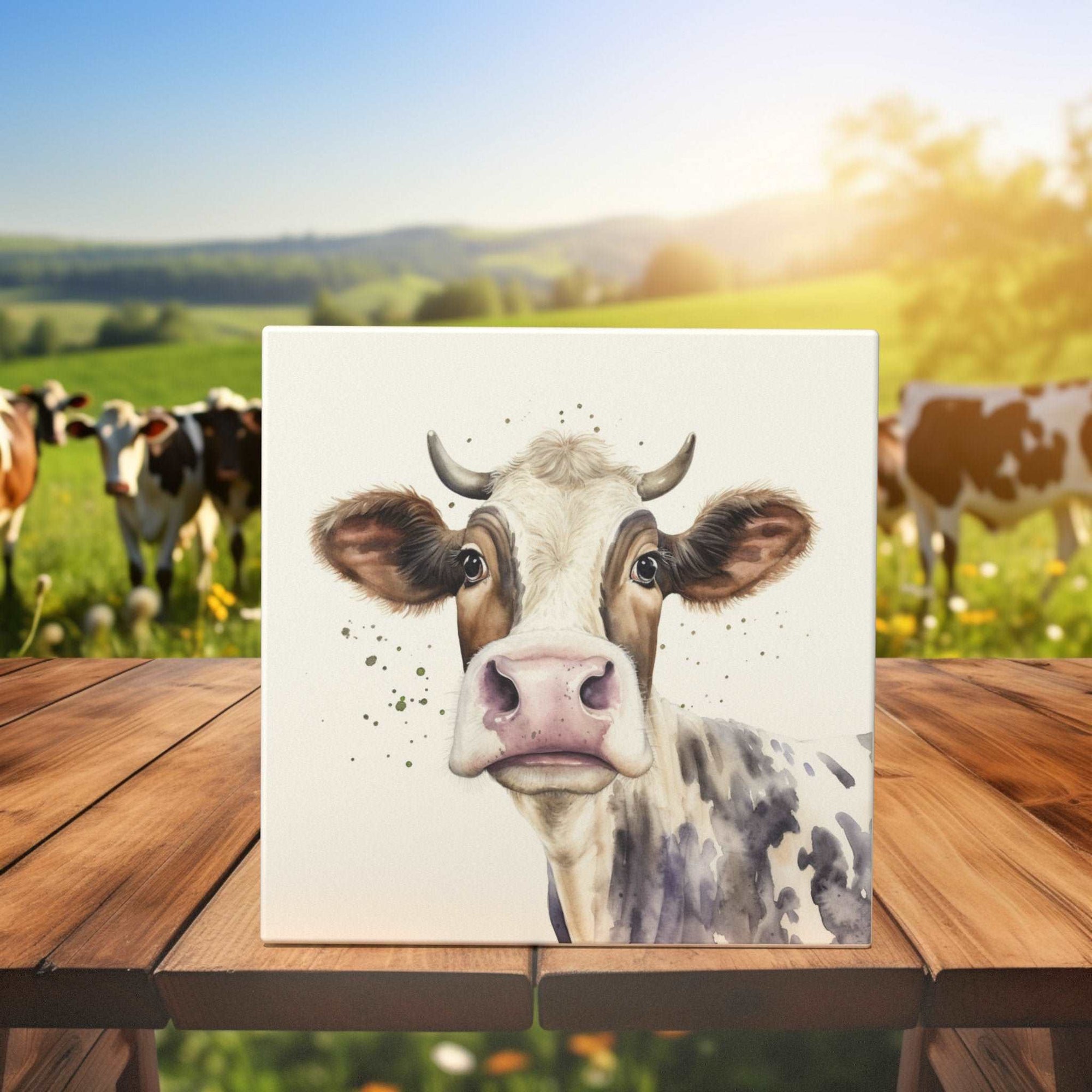 Peeping Tom's Cottage Custom Printed Tile Quaint Dairy Cow Art Tile - Farm-Inspired Decor