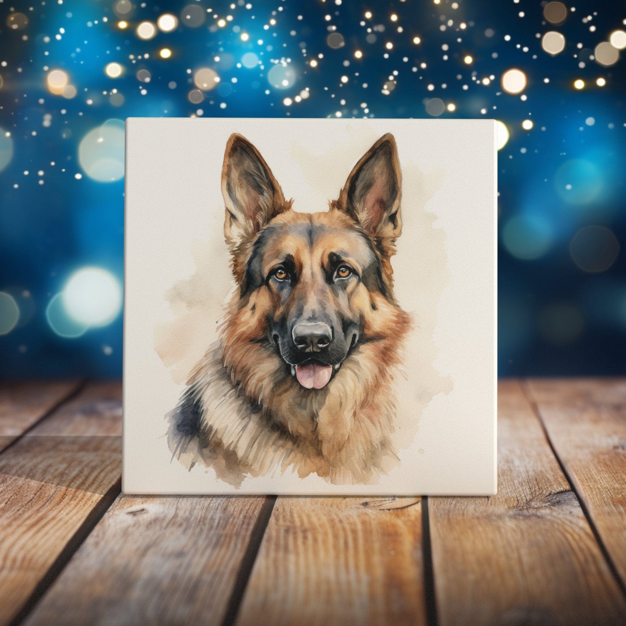 Peeping Tom's Cottage Custom Printed Tile Regal German Shepherd Watercolor Art Tile - Handcrafted Decor for Dog Lovers