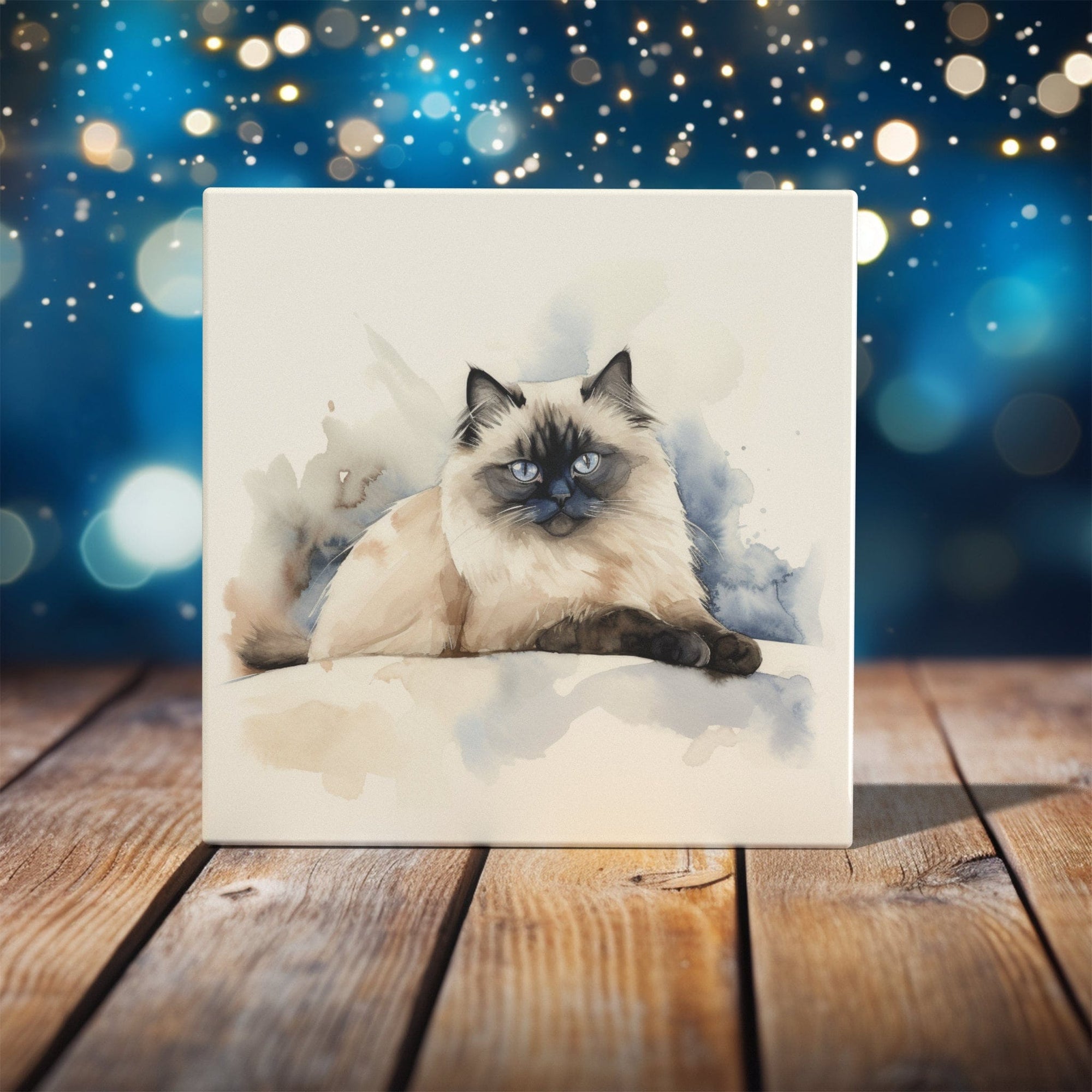 Peeping Tom's Cottage Custom Printed Tile Serene Himalayan Cat Art Tile - Elegant Watercolor Portrait for Sophisticated Home Decor