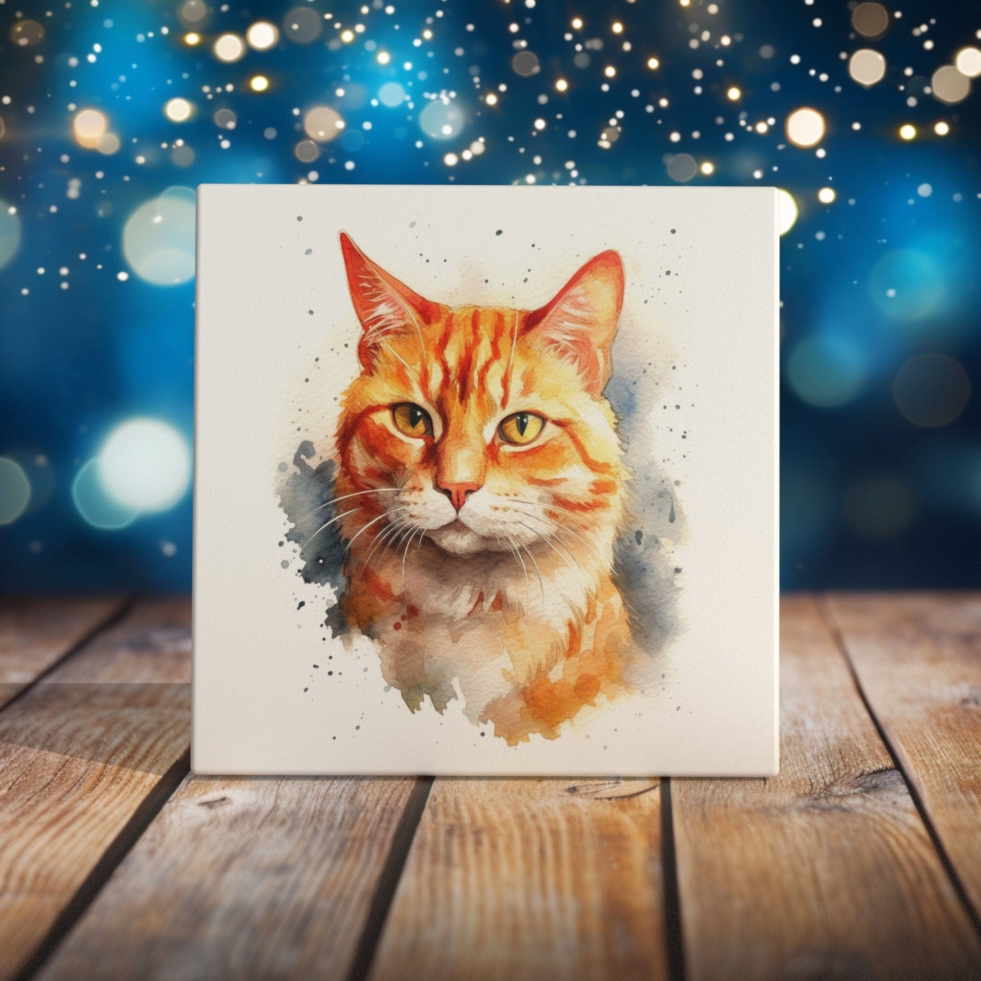 Peeping Tom's Cottage Custom Printed Tile Vibrant Red Tabby Cat Watercolor Art Tile - Hand-Painted Home Decor Accent for Cat Enthusiasts