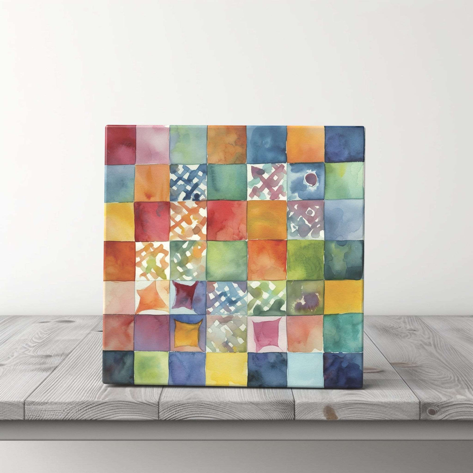 Peeping Tom's Cottage Custom Printed Tile Watercolor Patchwork Quilt Tile - Warm Living Room Art
