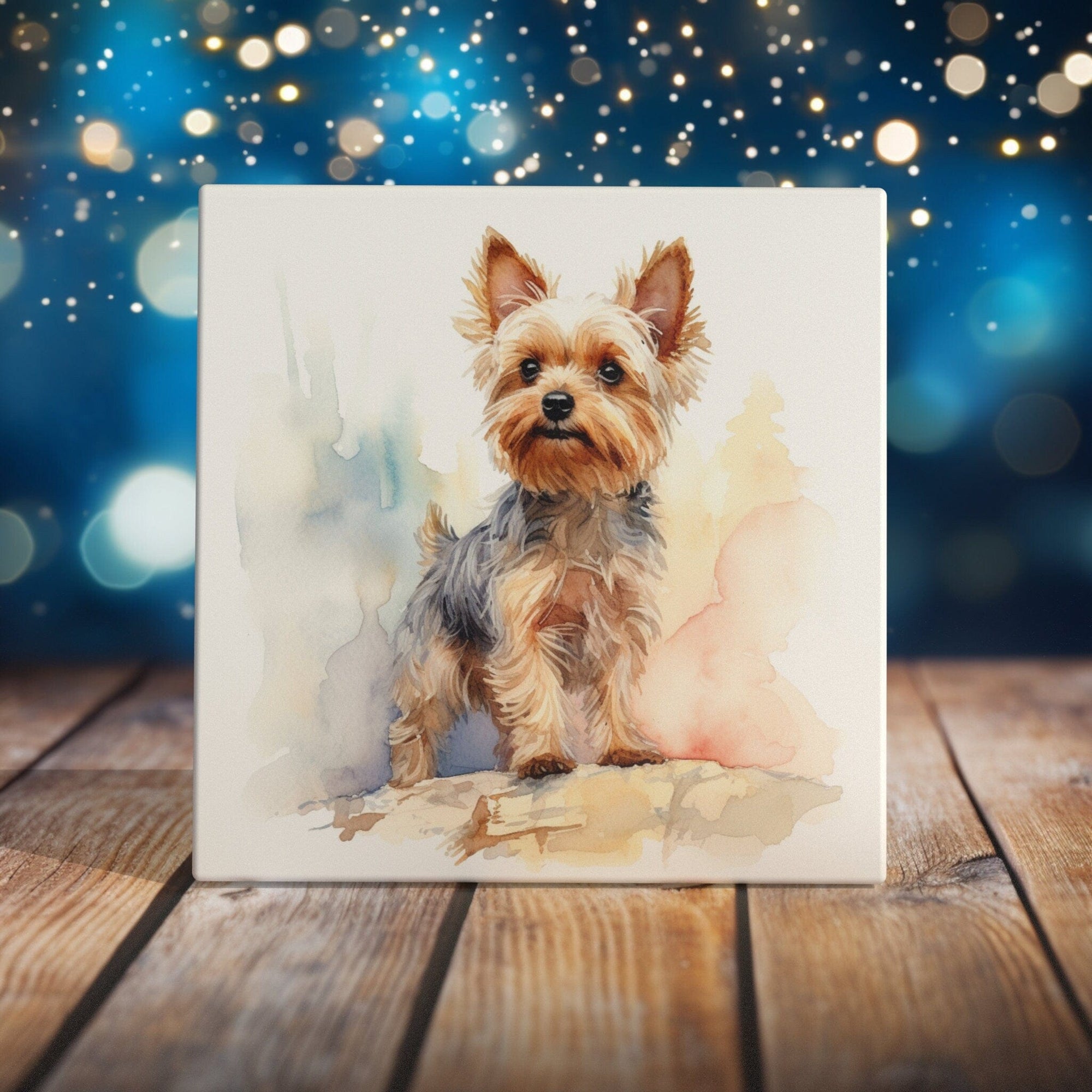 Peeping Tom's Cottage Custom Printed Tile Yorkshire Terrier Watercolor Art Tile - Charming Yorkie Portrait for Home and Pet Lovers
