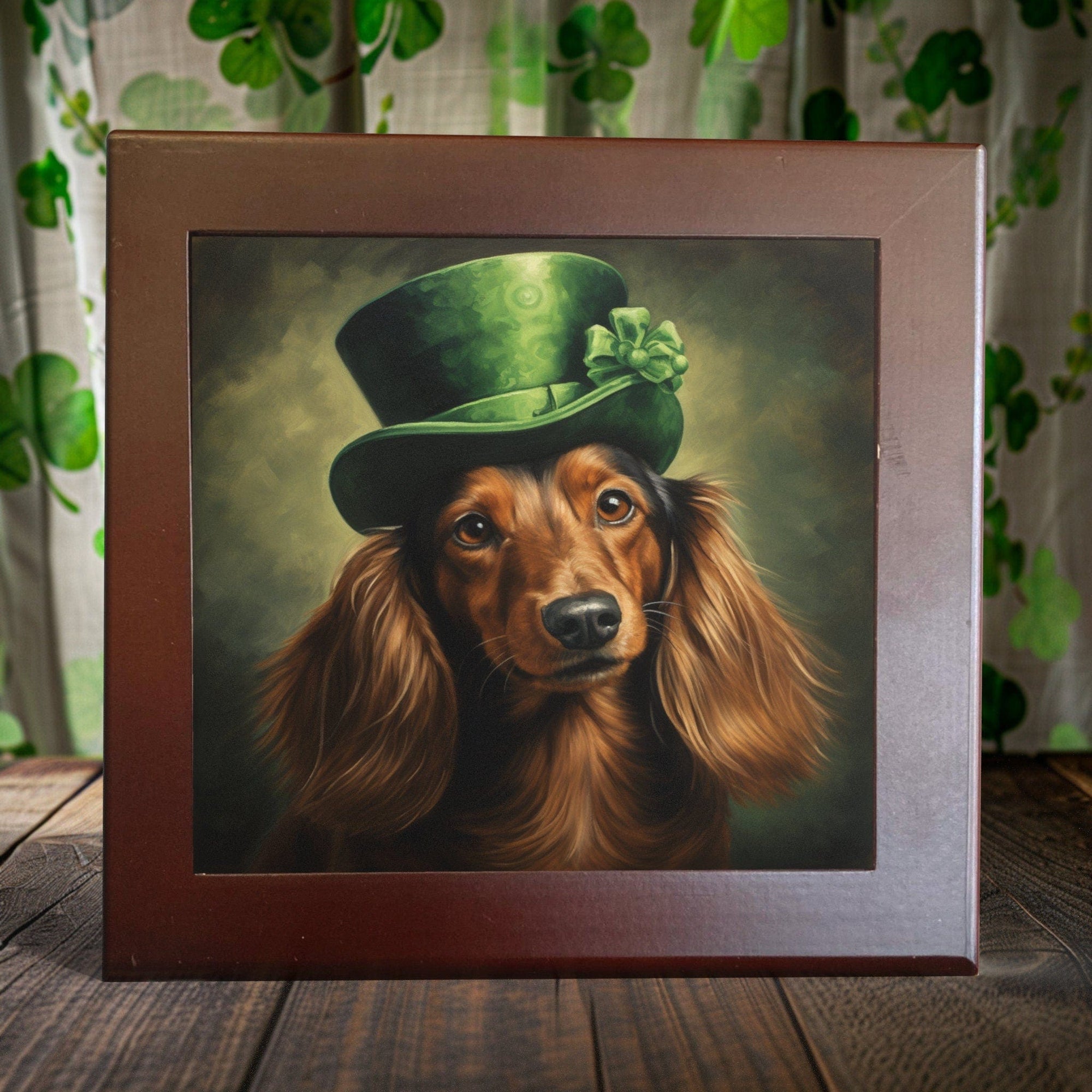Peeping Tom's Cottage decorative tile Gentleman's Best Friend – Heartwarming Long-Haired Dachshund Ceramic Tile for Dog Lovers