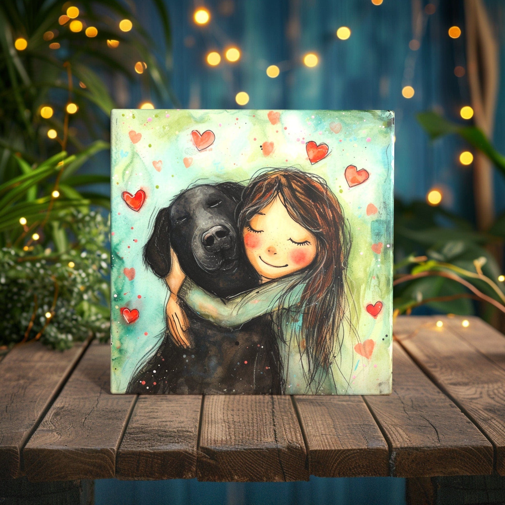 Peeping Tom's Cottage decorative tile Puppy Love: A Comforting Embrace Ceramic Tile