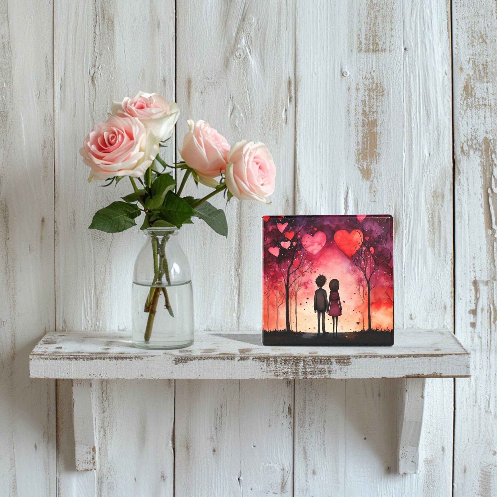 Peeping Tom's Cottage Enchanted Hearts Twilight Forest Ceramic Tile - Romantic Art