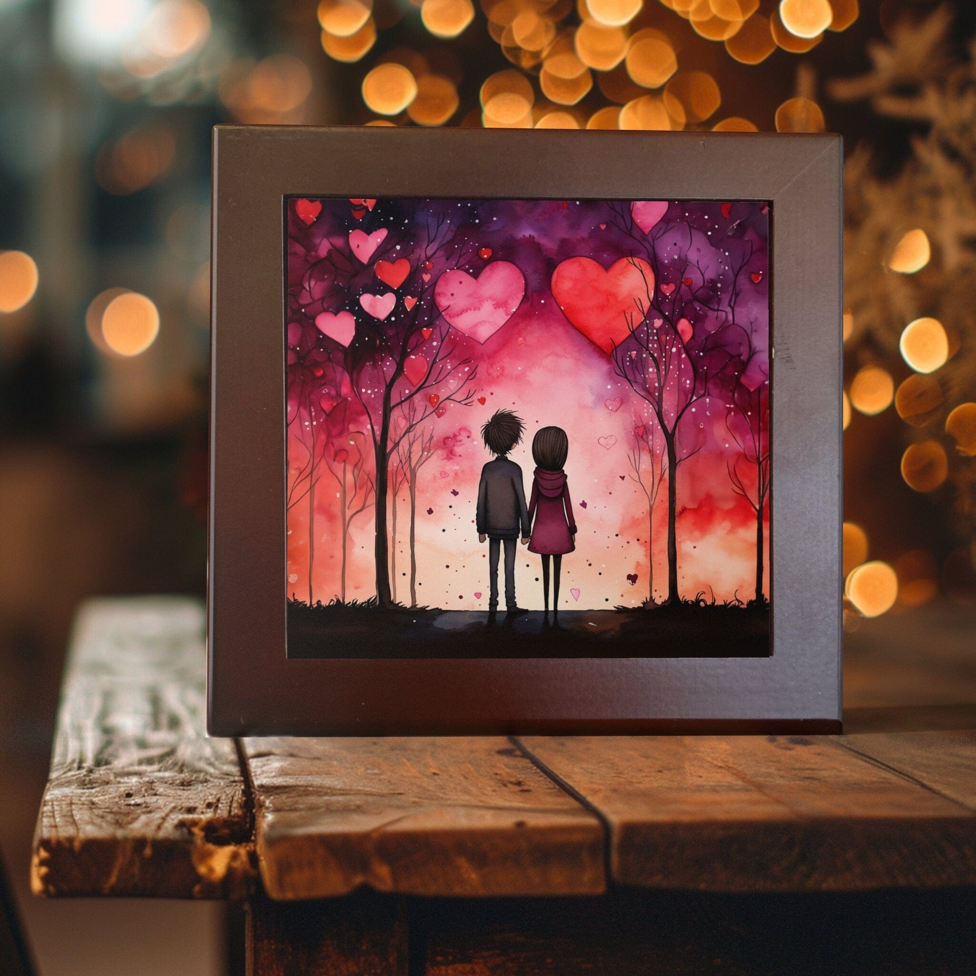 Peeping Tom's Cottage Enchanted Hearts Twilight Forest Ceramic Tile - Romantic Art