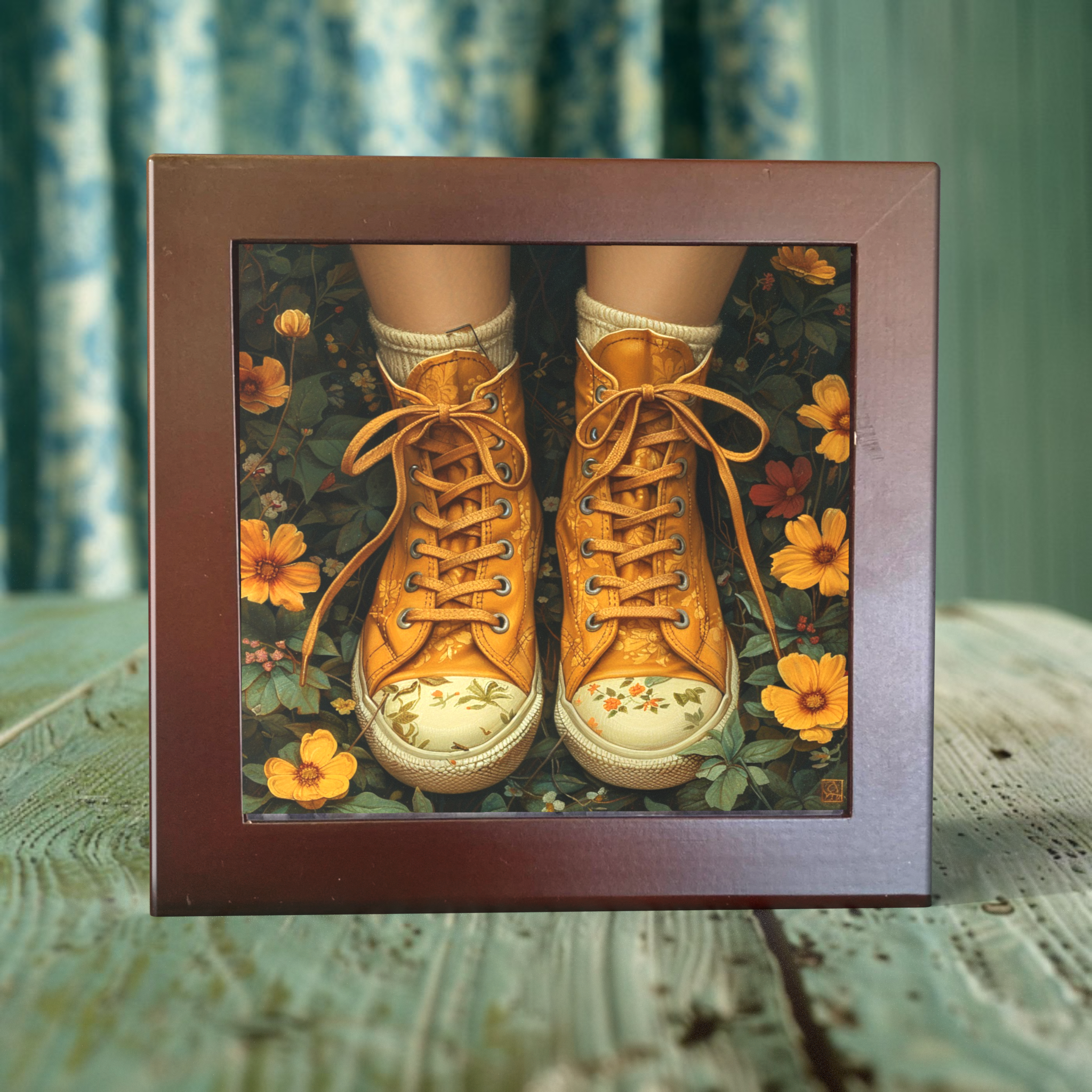 Blossom Steps Handcrafted Ceramic Tile - Floral Footwear Art | Peeping Tom's Cottage