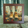 Rustic Yellow Shoes in Blooming Garden -Porcelain Tile Art