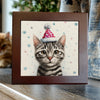 Grey Tabby in Polka Dot Hat – Christmas Cat Porcelain Tile