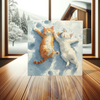 Joyful Snow Angels Cats Art Tile - Playful Orange and White Cats Watercolor Painting for Home Decor