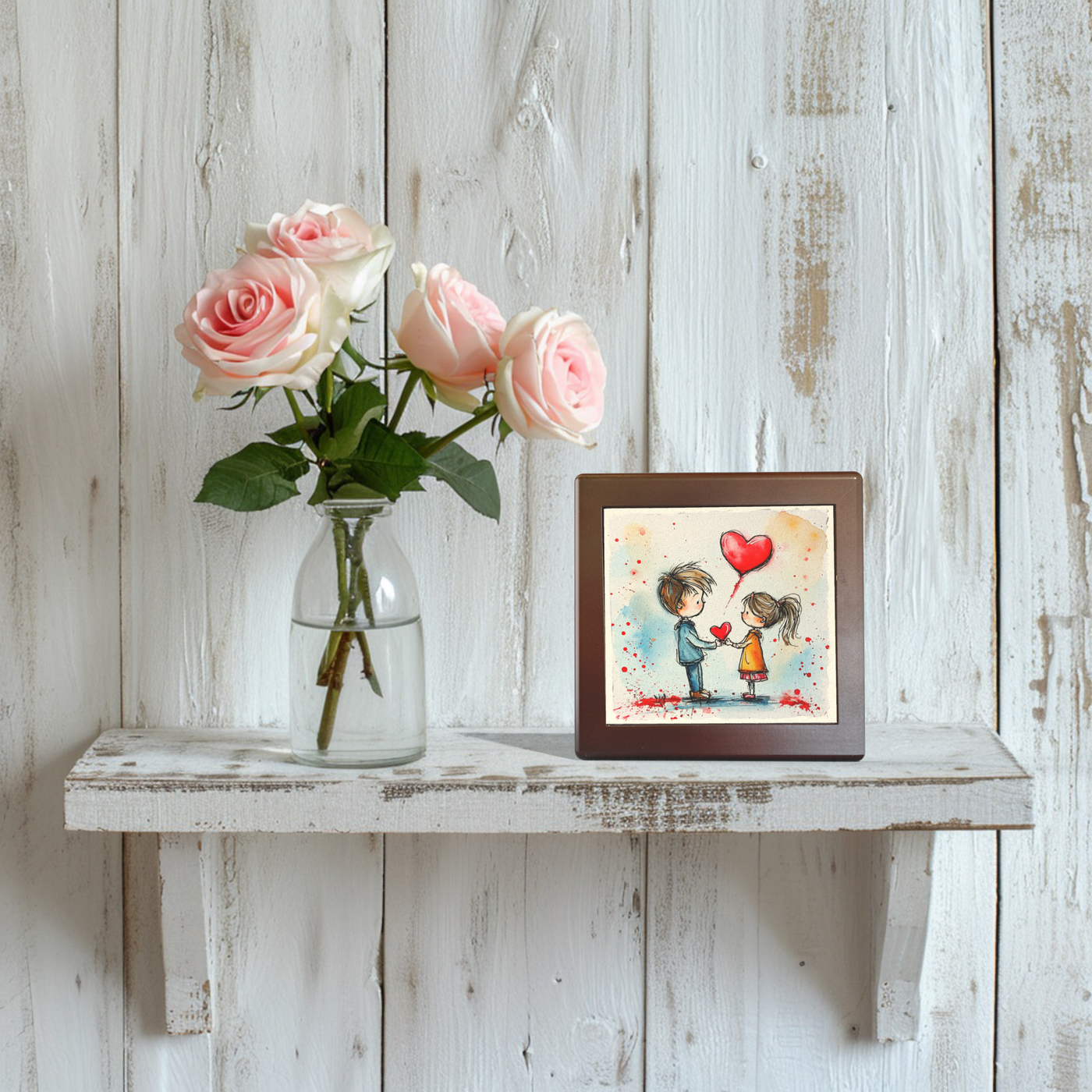 Cherished Moments: Handcrafted Artistic Tile with Heartfelt Valentine's Doodle for Romantic Home Decor