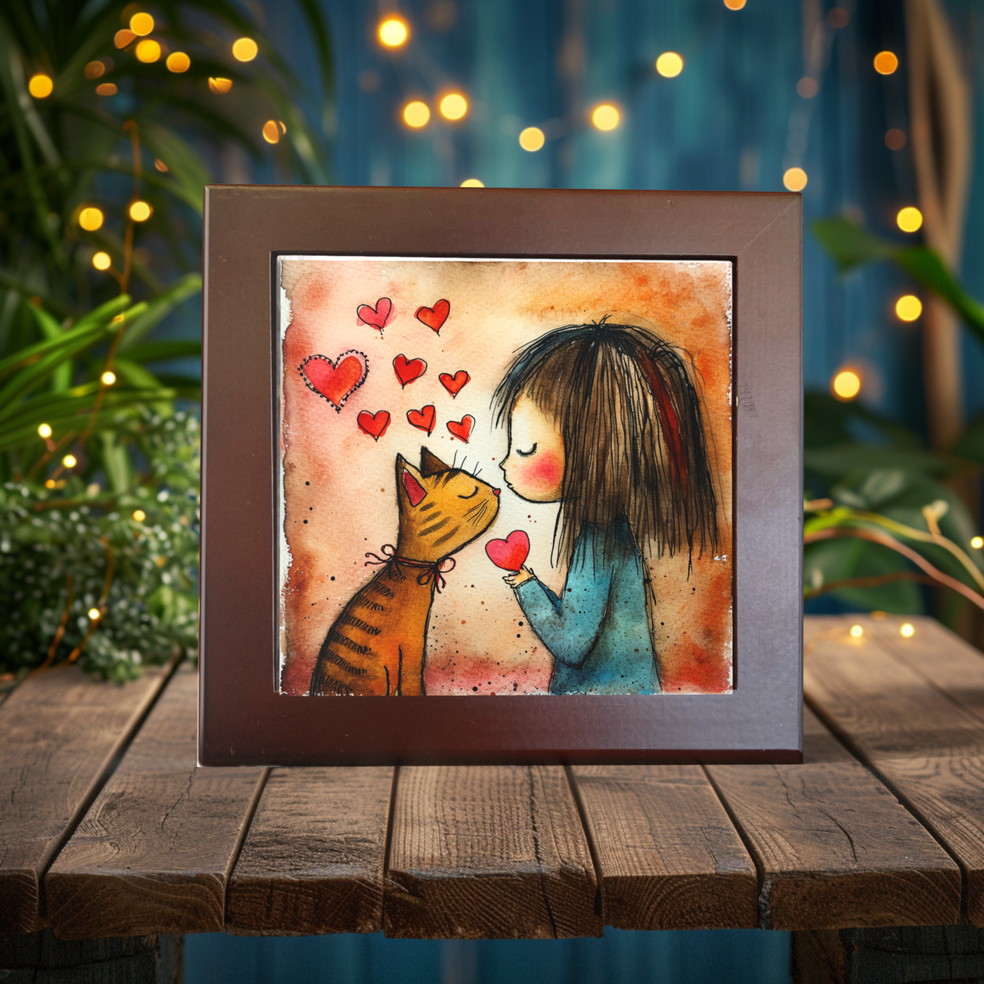 Whiskers & Wishes: A Purr-fect Love Ceramic Tile