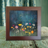 Celestial Wildflowers in the Rain on Porcelain Tile - 6” & 4” with Easel or Frame | Dual Finish Splendor