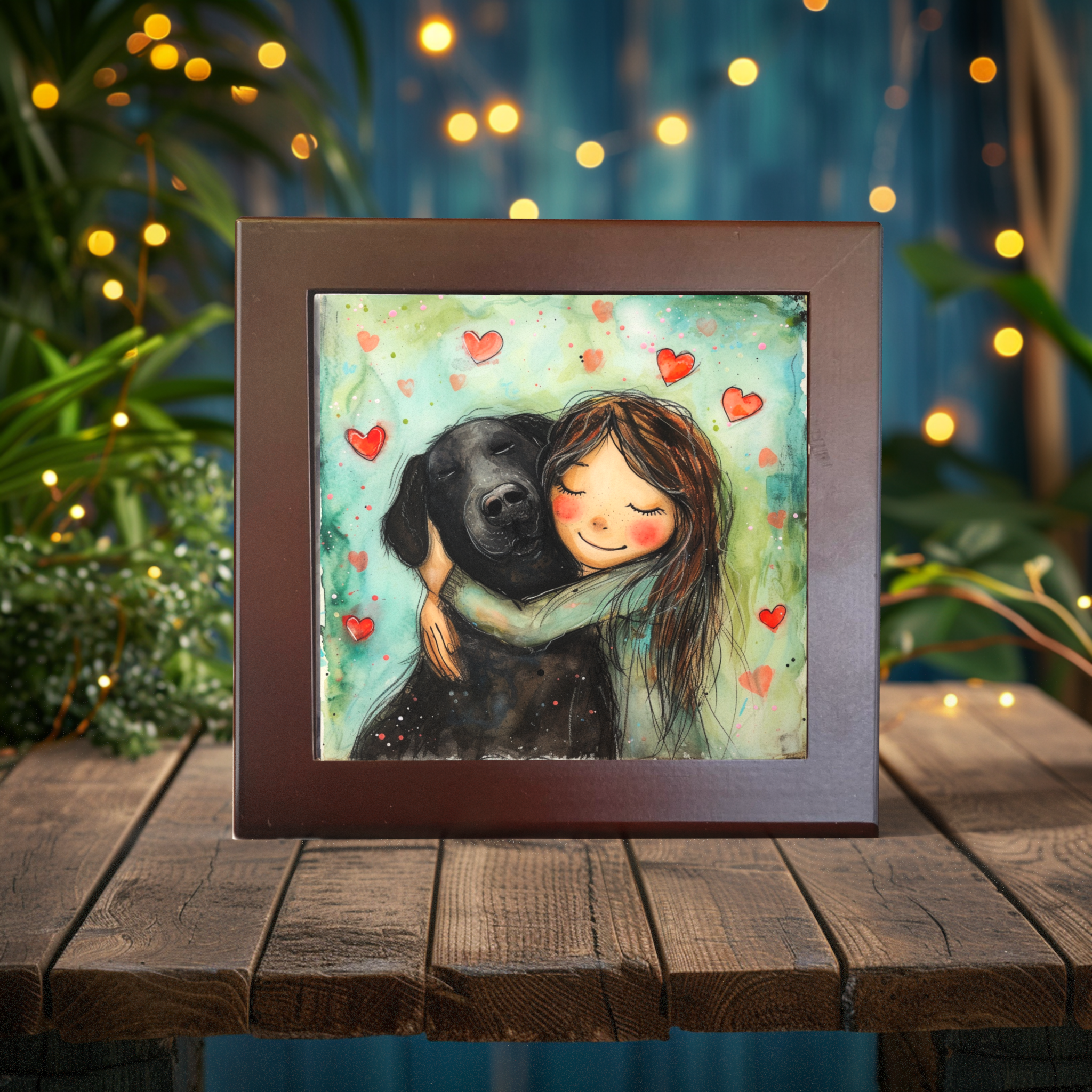 Puppy Love: A Comforting Embrace Ceramic Tile