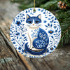 Blue Floral Coated Cat – Double-Sided Porcelain Ornament