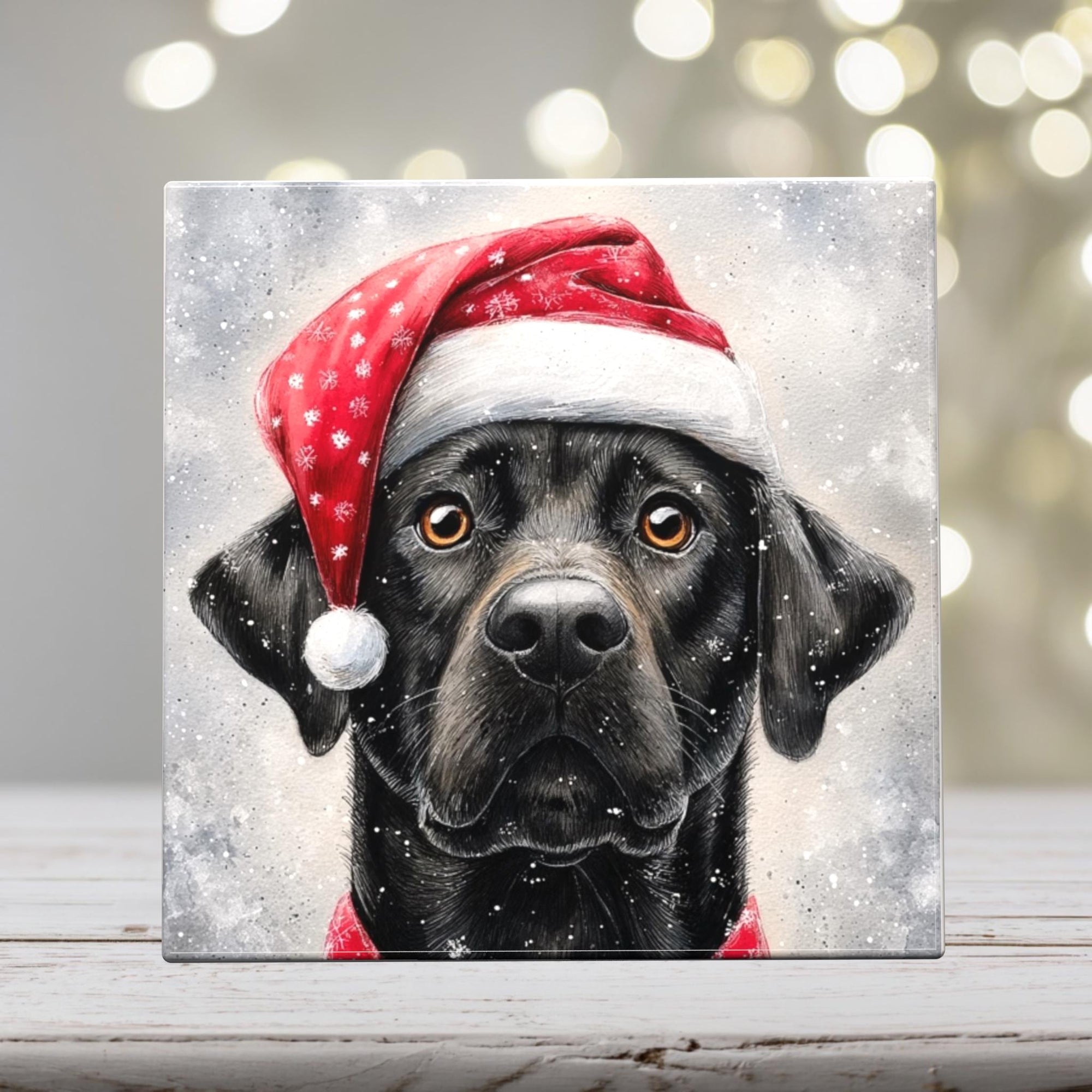 Black Lab in Santa Hat – Christmas Dog Porcelain Tile
