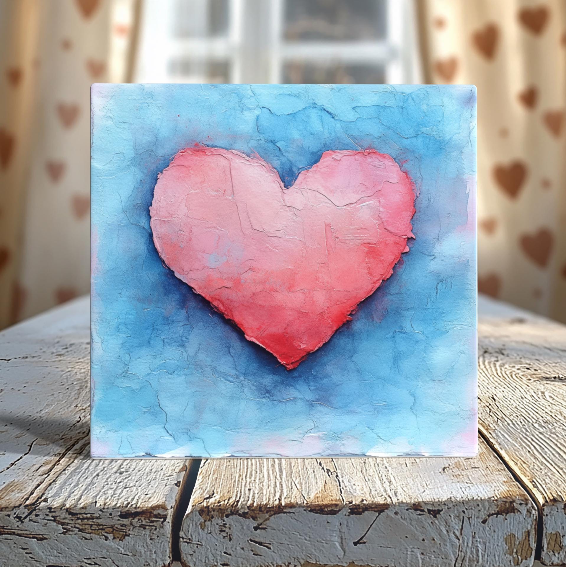 Textured Pink Heart Abstract Tile - 4-Inch or 6-Inch | Peeping Tom’s Cottage