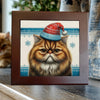 Persian Cat with Red and Blue Holiday Hat – Christmas Art Tile