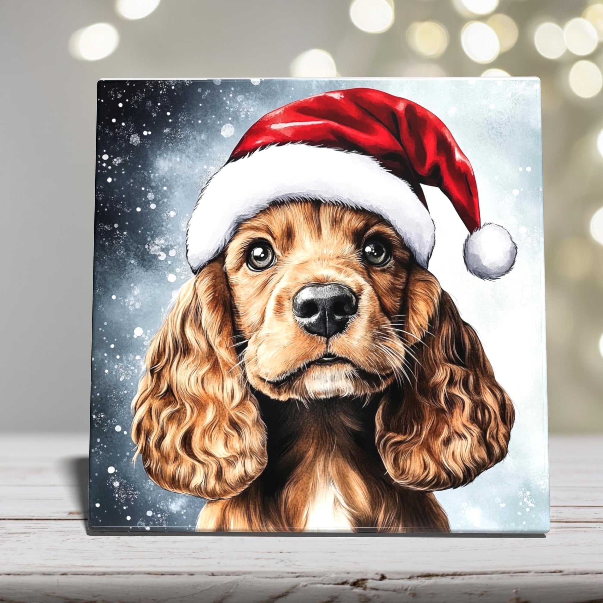 Cocker Spaniel in Santa Hat – Christmas Dog Porcelain Tile