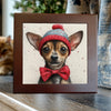 Chihuahua in Winter Hat and Bow Tie – Christmas Dog Porcelain Tile