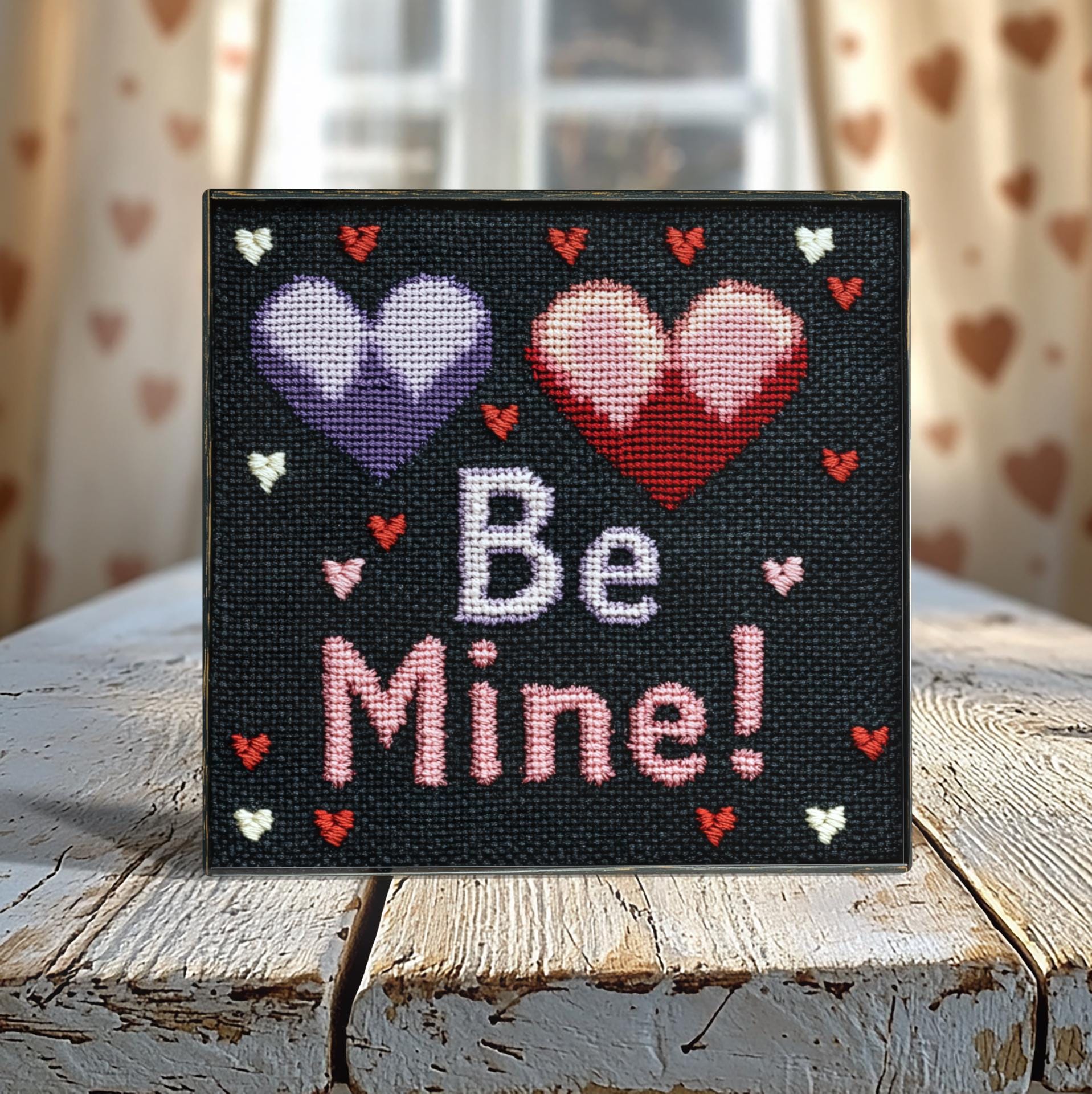 Be Mine Cross-Stitch Look Tile - 4-Inch or 6-Inch | Peeping Tom’s Cottage