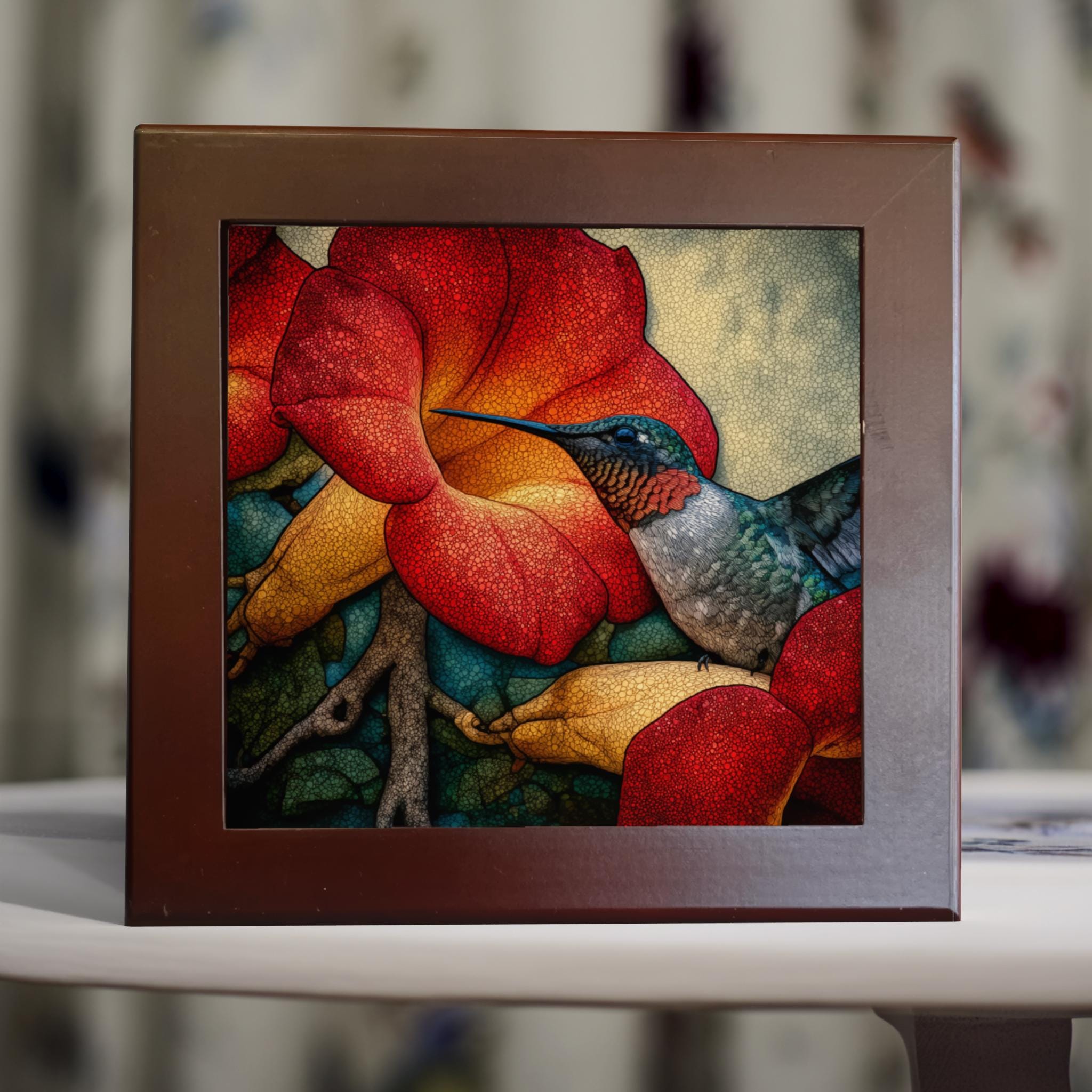 BORDERS at BALCONY アシンメトリック ティー ブラック 美品 Hummingbird & Trumpet Vine – Vivid Floral Bird Tile Wall Decor