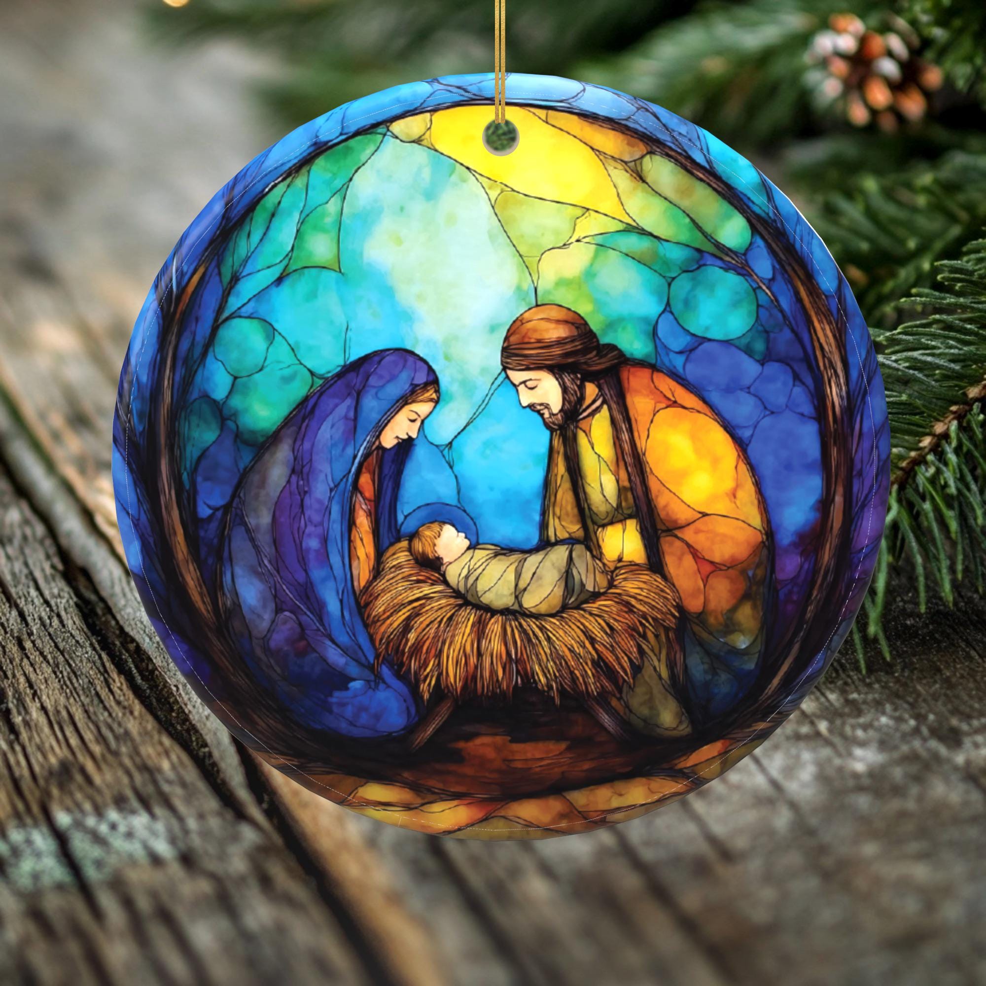 The Holy Family in Stained Glass – Nativity Ornament – Christmas 2025