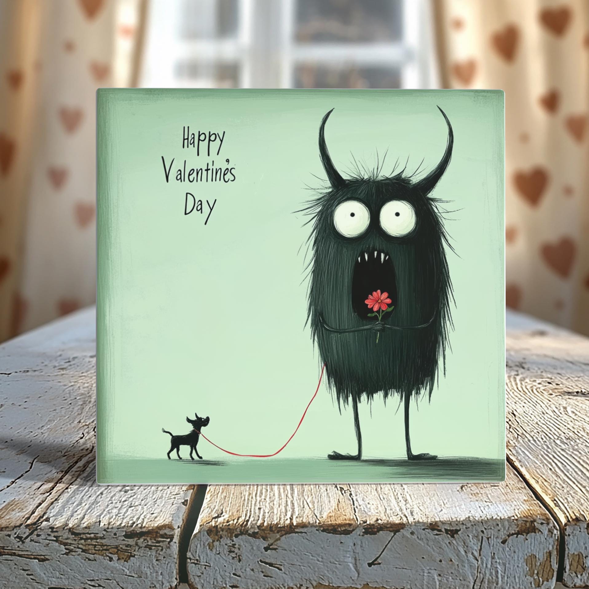 Surprised Monster Valentine’s Day Tile - 4-Inch or 6-Inch | Peeping Tom’s Cottage