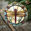 Crimson Wings Dragonfly Ornament – Double Sided Porcelain Keepsake – Stained Glass Look Memorial or Holiday Gift