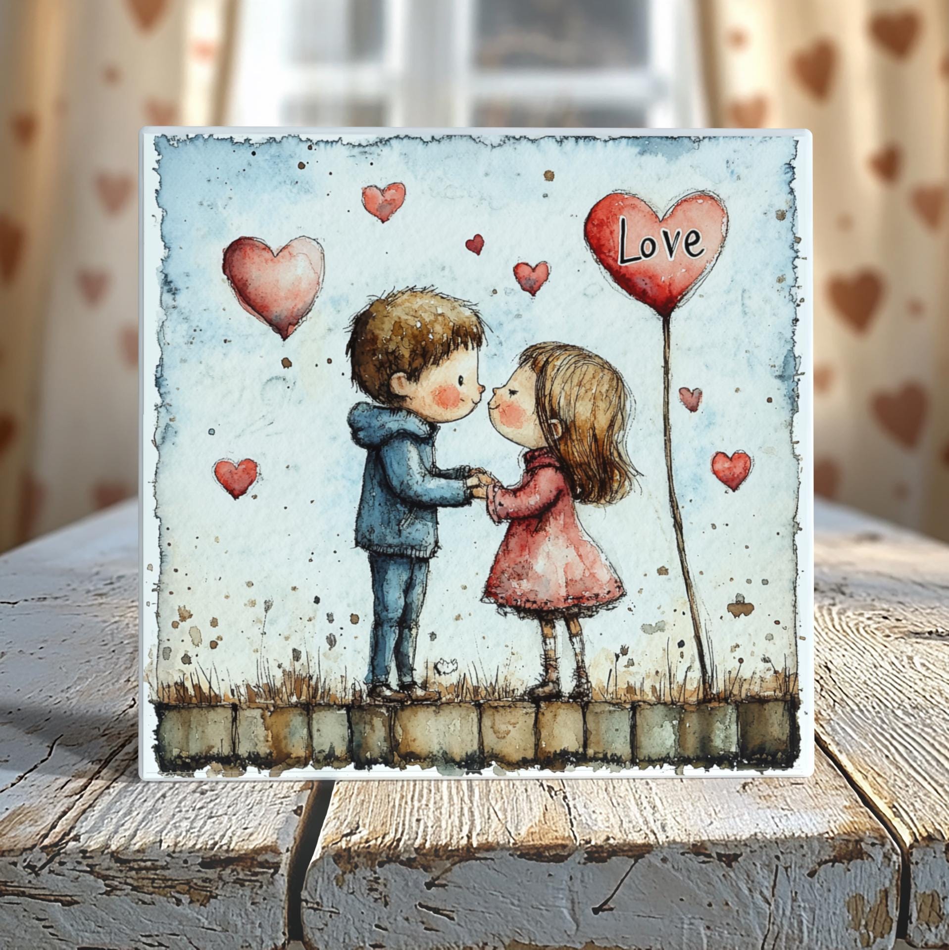 Young Love Watercolor Heart Tile - 4-Inch or 6-Inch | Peeping Tom’s Cottage