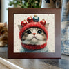 Cat with Ornaments on Hat – Christmas Cat Porcelain Tile