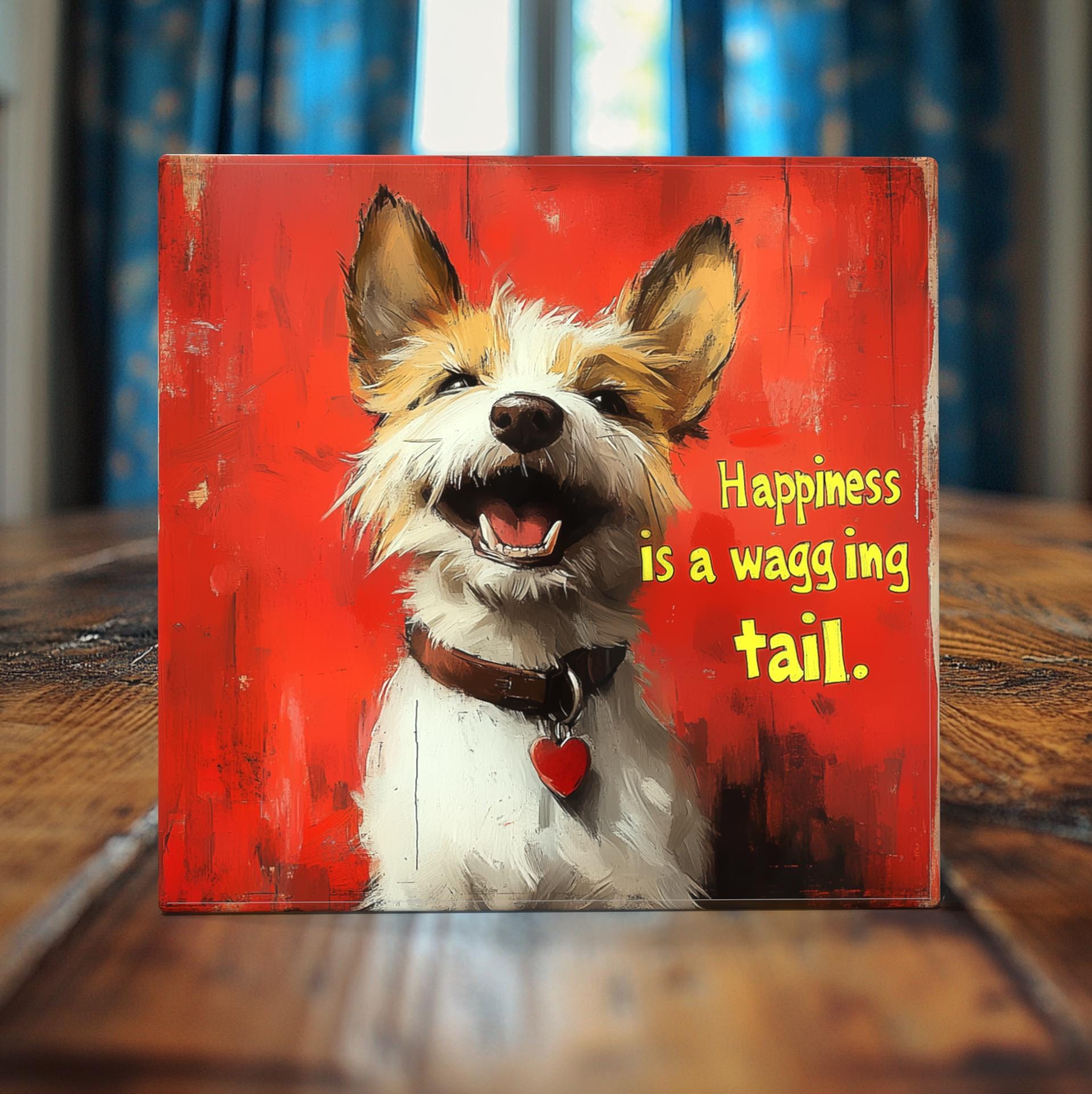 Happiness is a Wagging Tail Ceramic Tile – Heartwarming Dog Lover Art