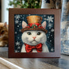 White Cat in Holly Top Hat – Christmas Cat Porcelain Tile