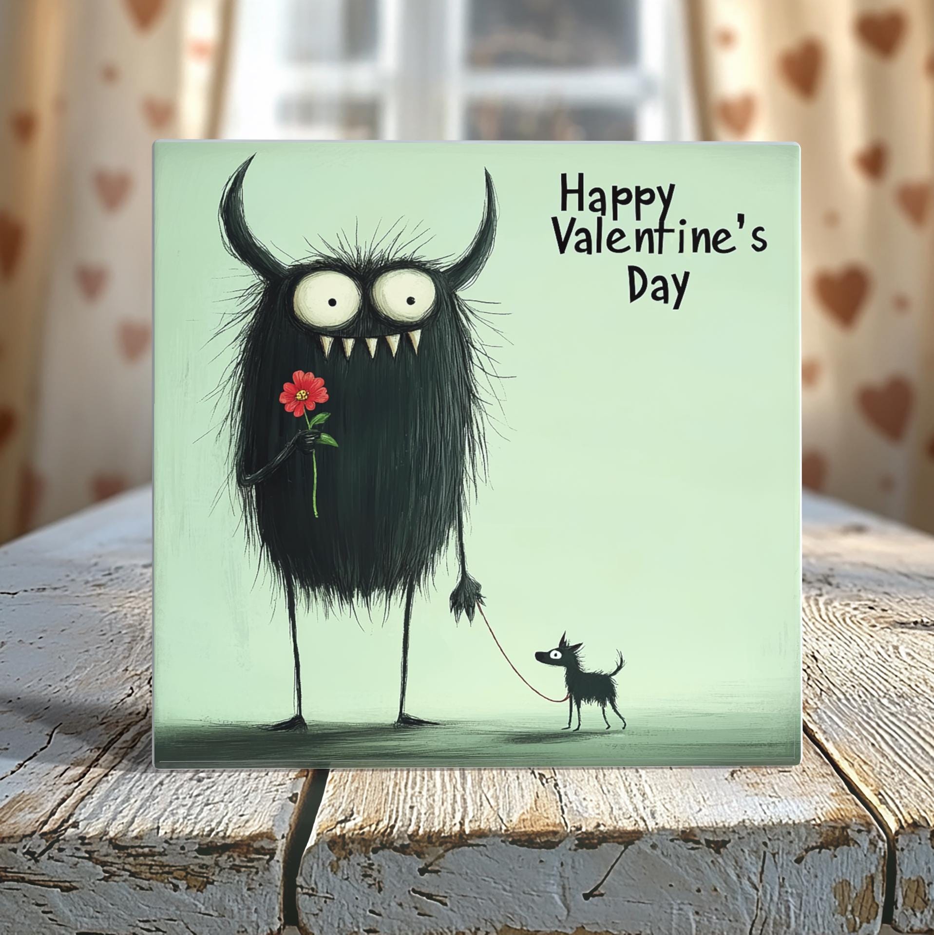 Funny Monster Valentine’s Day Tile - 4-Inch or 6-Inch | Peeping Tom’s Cottage