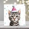 Grey Tabby in Polka Dot Hat – Christmas Cat Porcelain Tile