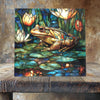 Colorful Frog on Lily Pads Porcelain Tile – Stained Glass-Style Pond Art