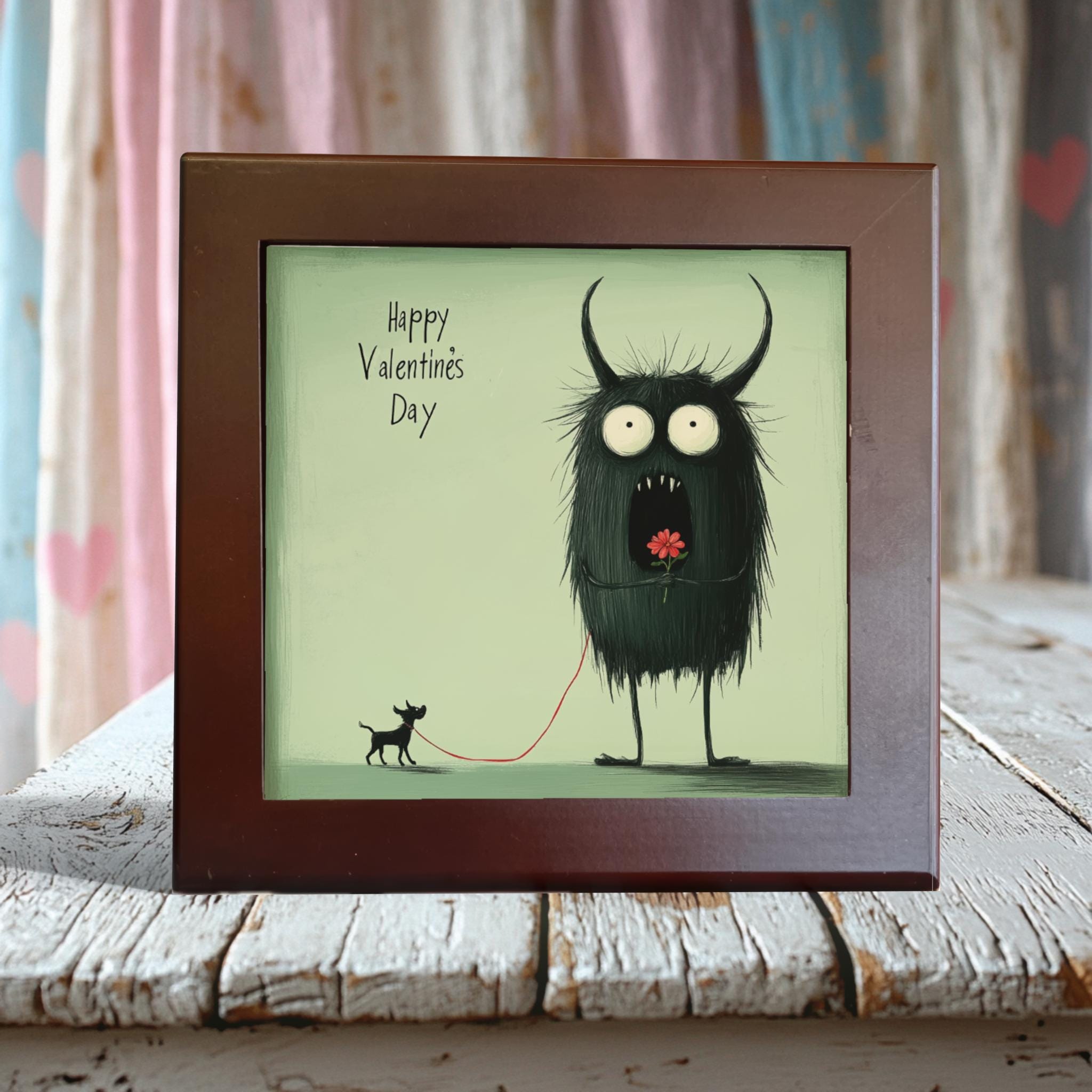 Surprised Monster Valentine’s Day Tile - 4-Inch or 6-Inch | Peeping Tom’s Cottage