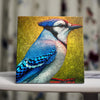 Bright Blue Jay on Branch – Nature-Inspired Porcelain Bird Tile