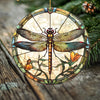 Golden Blossom Dragonfly Ornament – Double Sided Porcelain Keepsake – Stained Glass Look Remembrance Gift
