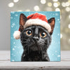 Black Cat in Santa Hat – Christmas Cat Porcelain Tile