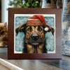 Mixed Breed Dog in Red Christmas Hat – Christmas Dog Art Tile