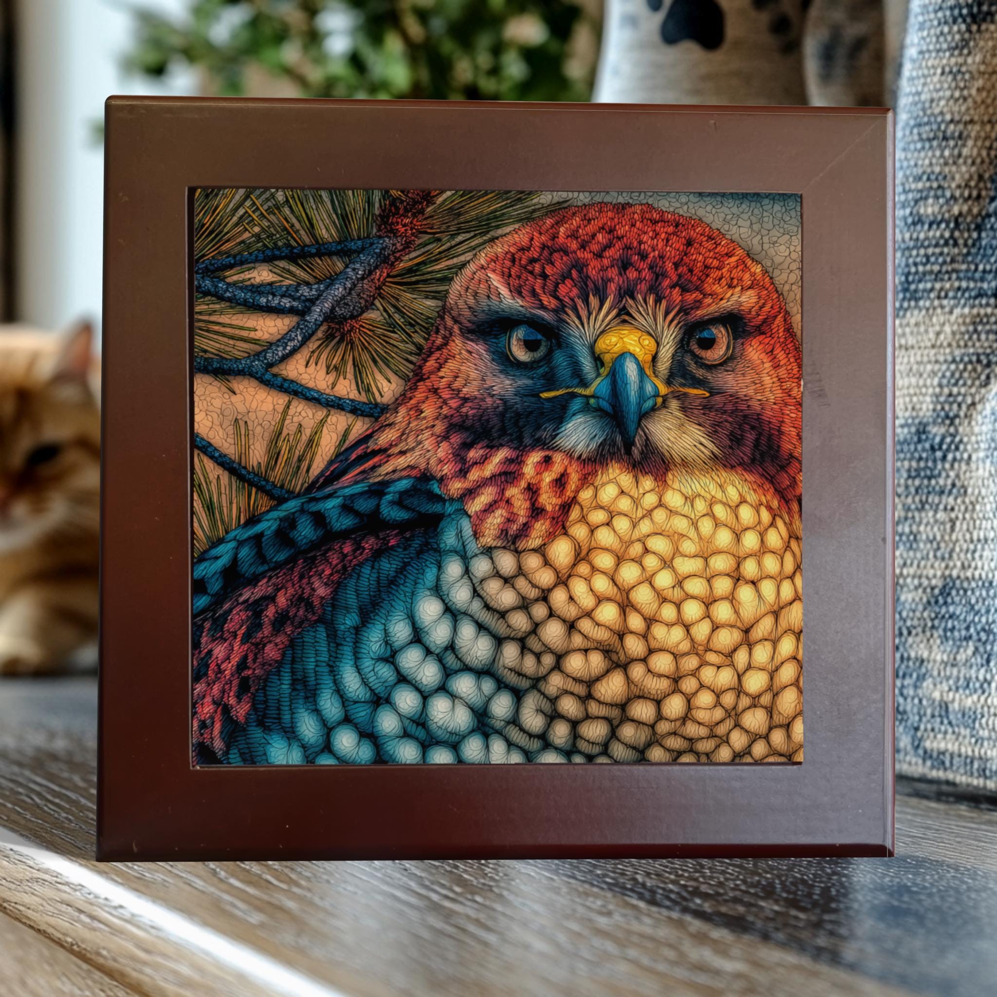Red Tailed Hawk – Majestic Bird of Prey Art on Porcelain – Peeping